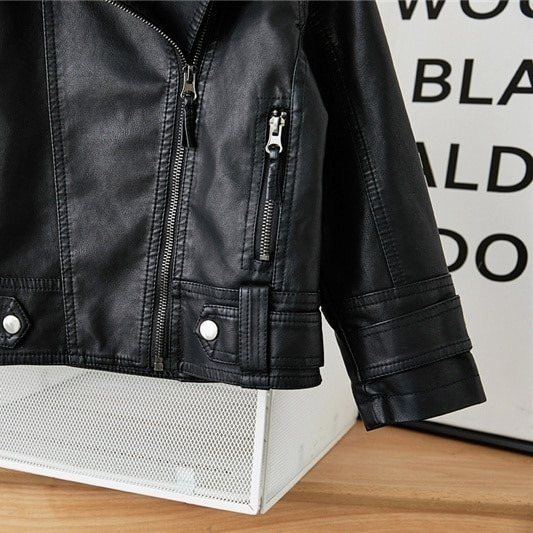 Rejea Girls Boys Black Pu Zipper Jackets Kids Baby Leather Jacket Spring Autumn Cool Coat Children Clothes Overcoats 2-14T