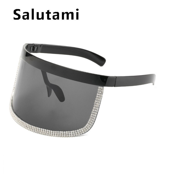 Rejea Oversized Shield Sunglasses For Women New Luxury Brand Clear Crystal Shiny Sun Glasses Female Chic Black Sunscreen Eyewear