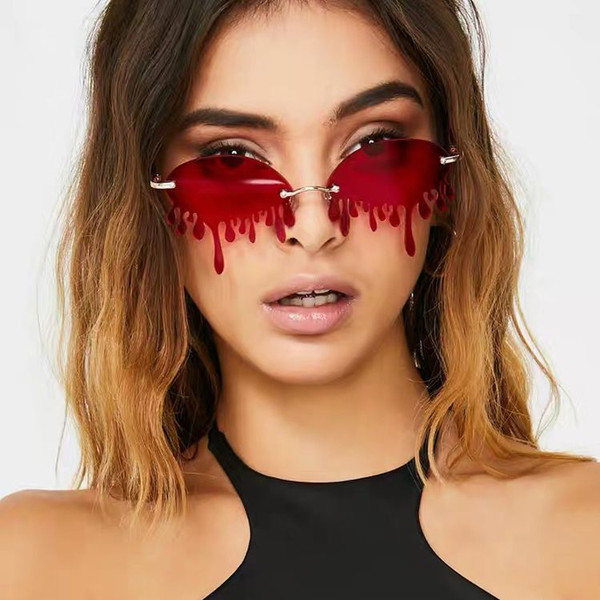 Rejea Fashion Rimless Sunglasses Women New Vintage Unique Tears Shape Steampunk Sunglasses Female Gafas Shades UV400 Oculos Feminino