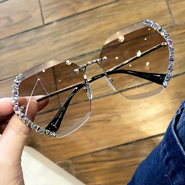 Rejea Vintage Fashion Oversized Rimless Sunglasses Women Famous Luxury Brand Design Sexy Diamond Square Sun Glasses For Female