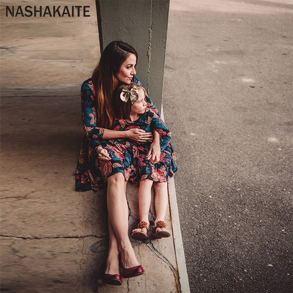 Rejea Mom and Daughter Dress Three Quarter Vintage Floral Dress Family Family Look Mother and Daughter Clothes Mommy and Me Clothes