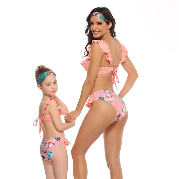 Rejea Ruffled Mom Daughter Bikini Swimsuits Low Waist Mother and Me Matching Swimwear Family Look Mommy and Baby Beachwear Clothes
