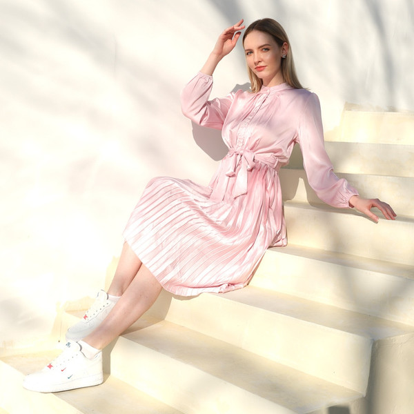 Rejea Spring Mother Daughter Dresses Family Matching Outfits Mommy And Me Clothes Fashion Pink Imitation Silk Women Girls Dress Look