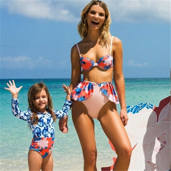 Rejea Family Matching Flower Swimwear Swimming Bikini Mom and me Flower swimsuit One-Piece Suits Toddler Infant Baby Girls Swimsuit