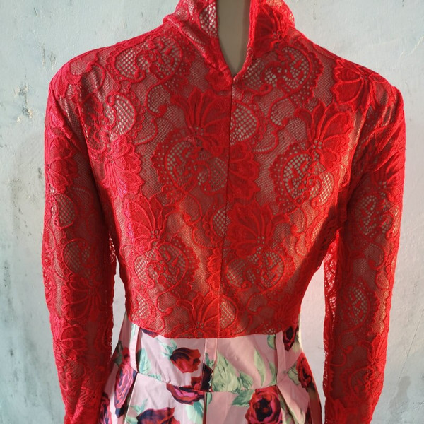 Rejea Mother And Daughter Wedding Dress Family Look New Year Matching Clothes Outfits Long Sleeve Red Lace Christmas Party Dress Girls