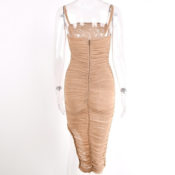 Rejea Ruched Sheer Sexy Party Dress Women Strapless Slit Long Maxi Dress Elgant Summer Autumn Bodycon Club Wear Vestidos