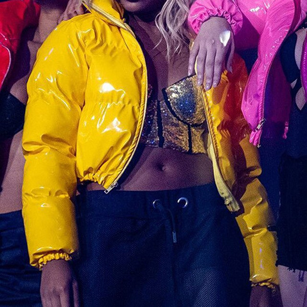 Rejea Plus Size Crop Bubble Puffer Winter Jacket Coats Faux Patent Leather Warm Long Sleeve Women Outerwear Zipper Casual Solid Parkas