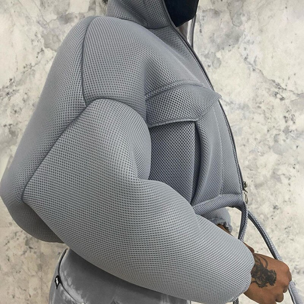 Rejea Mesh Plaid Autumn Spring Coat Women Trend Turtleneck Zipper Pocket Crop Jacket Solid Slim Drawstring Female Outerwear Plus Size