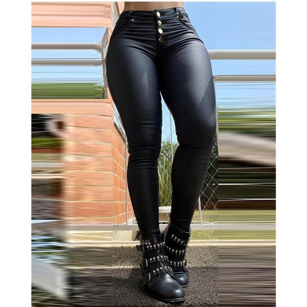 Rejea Faux Leather Pants Women High Waist Skinny Trousers Buttons Design Spring Summer Slim Fit PU Bodycon Pant Club Leggings 2021
