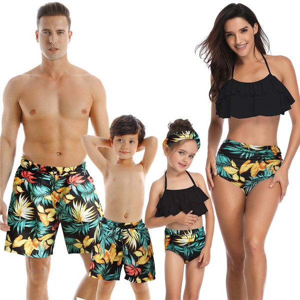Rejea Family Matching Swimwear Women Swimsuit Mother Daughter Bikini Tanga Son Girls Bathing Swim Suit Men Shorts Maillot De Bain