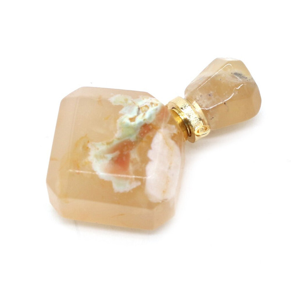 Rejea Natural Stone Perfume Bottle Pendant Section Square Cherry Blossom Agates For Jewelry Making Charms DIY Necklace Accessory
