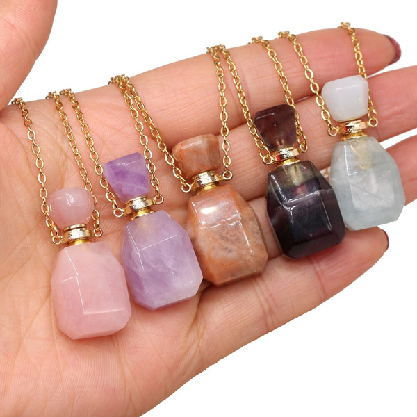 Rejea Natural Stone Perfume Bottle Necklace Semi-Precious Pendant Charms For Elegant Women Love Romantic Gift 60 CM