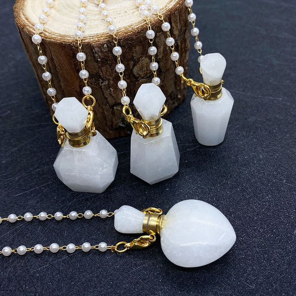Rejea Natural Stone Perfume Bottle Pendant Ladies Necklace Perfume Bottle Double Hole Pendant Aromatherapy Bottle Essential Oil Bottle