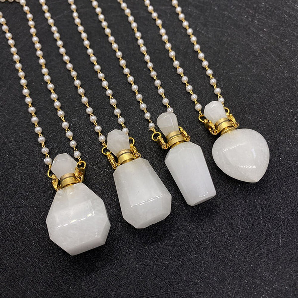 Rejea Natural Stone Perfume Bottle Pendant Ladies Necklace Perfume Bottle Double Hole Pendant Aromatherapy Bottle Essential Oil Bottle