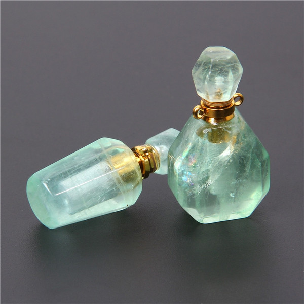 Rejea 1pc Natural green Fluorite Charm quartz crystal healing stone necklace pendants reiki Essential Oil Diffuser bottle pendant gift