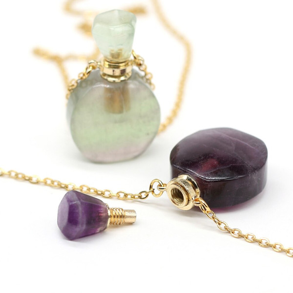 Rejea Natural Stone Perfume Bottle Pendant Necklace Amethysts Quartz Essential Oil Vial Charms Necklaces for Women Jewelry Gift