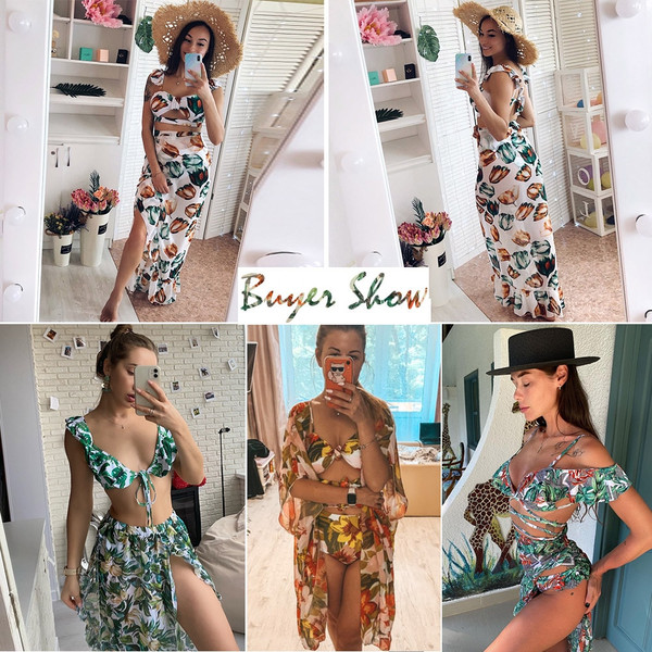 Rejea Backless Tunic Beach Dress Bikini Long Dress Print Swimwear Women Cover Up Swimsuit Beachwear Pareo Saida de Praia