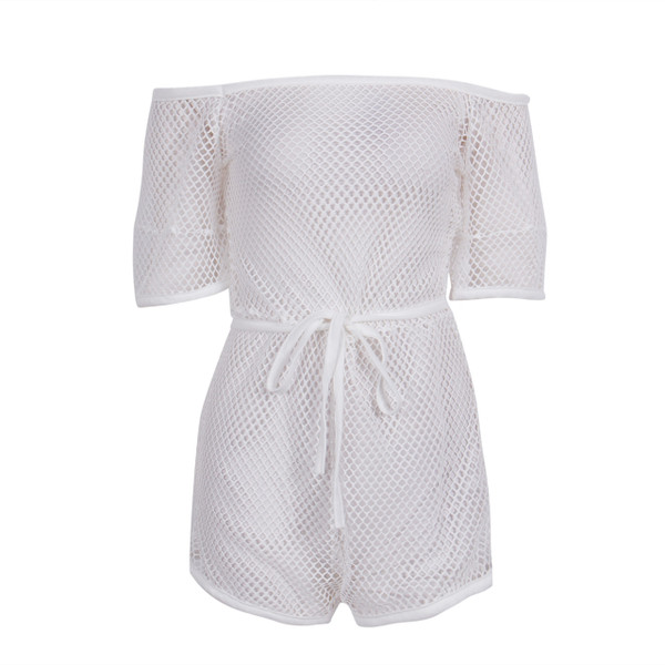 Rejea woman mesh fishnet bikini cover up jumpsuit swimwear hollow out beach swim cover-ups