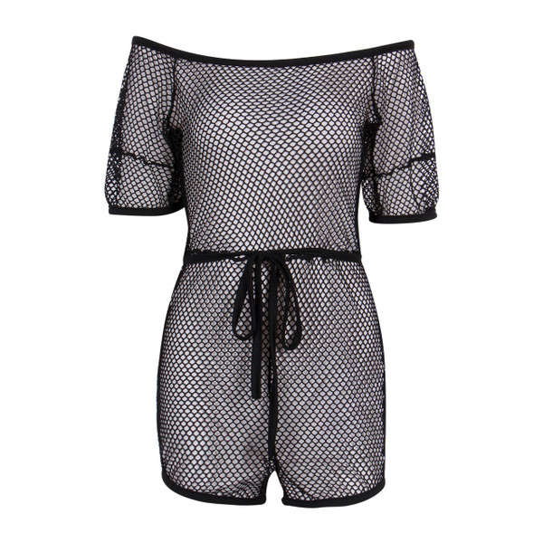 Rejea woman mesh fishnet bikini cover up jumpsuit swimwear hollow out beach swim cover-ups
