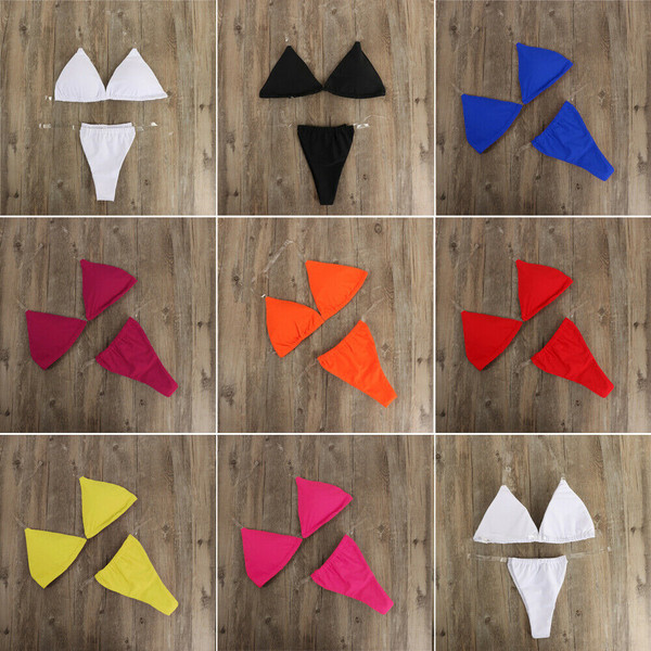 Rejea New Summer Women Transparent Straps Halter Neck Solid Micro G-String Bikini Set Bra Thong Sexy Push up Swimwear Bathing Swimsuit