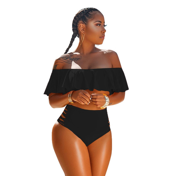 Rejea s-3xl Women Sexy Swim Suit Plus Size Swimwear Ruffles High Waist Bikini Two-Piece Set Brazilian Bikini Thong Swimsuit