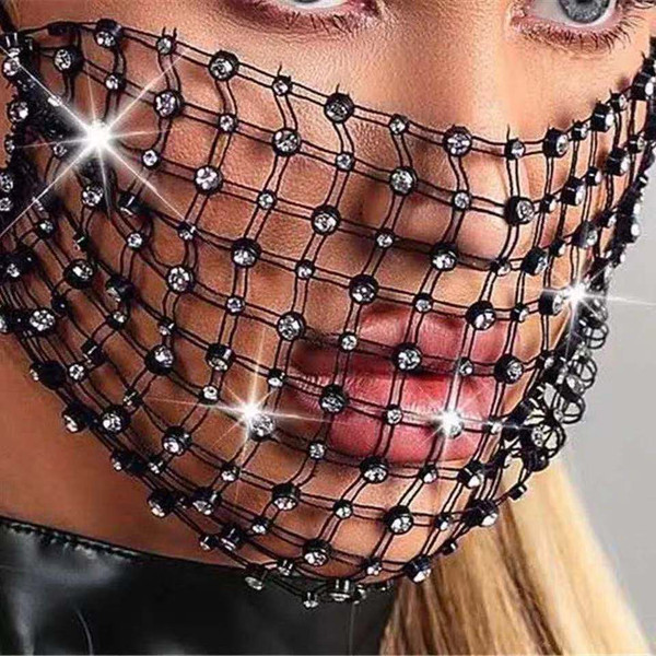 Rejea Beautiful zircon new luxury black mesh Rhinestone Jewelry mask for women's shiny crystal decorative mask Prom Party accessories