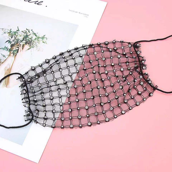 Rejea Beautiful zircon new luxury black mesh Rhinestone Jewelry mask for women's shiny crystal decorative mask Prom Party accessories