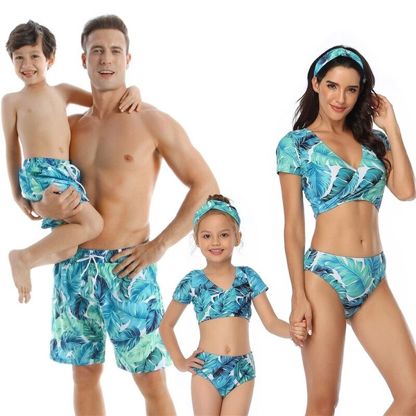 Rejea  Family Matching Swimsuit Two Pieces Mother Daughter Kid Son Girl Swimwear Swimming Suit For Women Maillot De Bain Bikinis