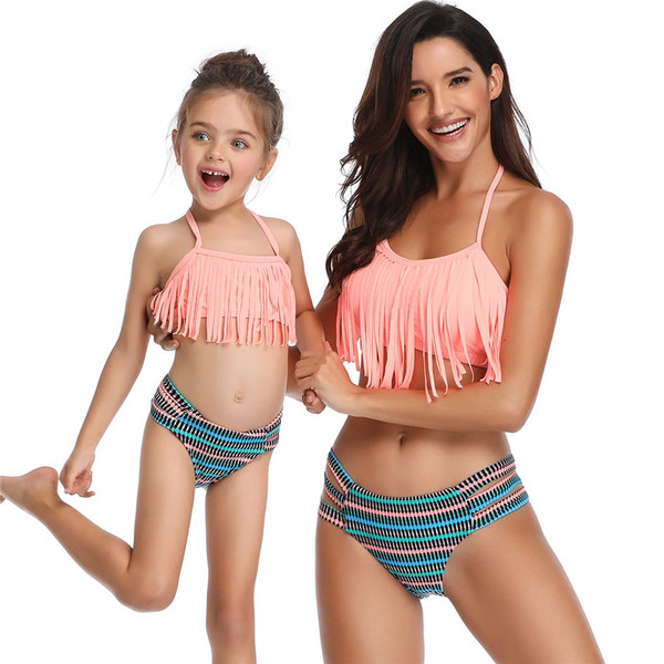 Rejea Family Matching Swimsuit Mother Daughter High Waist Bikini Swimwear Women Bathing Suit Kid Beach Wear Maillot De Bain Mayo