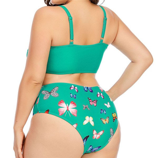 Rejea Women Plus Size Swimsuit Two Pieces Butterfly Printed Bikini Set High Waisted Triangle Swimwear Bottom Big Female Bathsuit