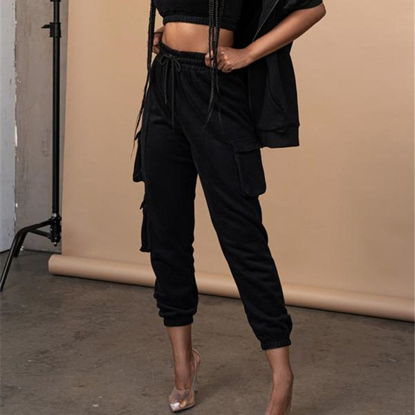 Rejea Spring Multi-Pocket Sweatpants Women Casual High Elastic Waist Drawstring Loose Jogger Pants Plus Size Harajuku Trousers New