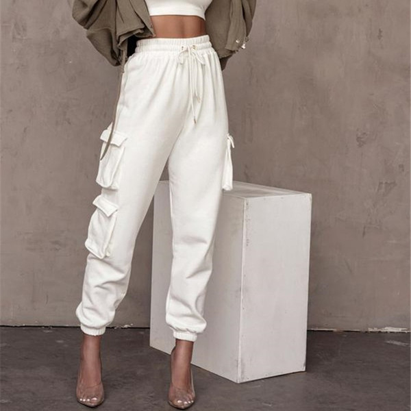 Rejea Spring Multi-Pocket Sweatpants Women Casual High Elastic Waist Drawstring Loose Jogger Pants Plus Size Harajuku Trousers New