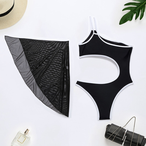 Rejea  Sexy One Piece Swimsuit Sarong Swimwear Women Hollow Out Bodysuit Push Up Monokini Bather Bathing Suits Summer Beach Wear