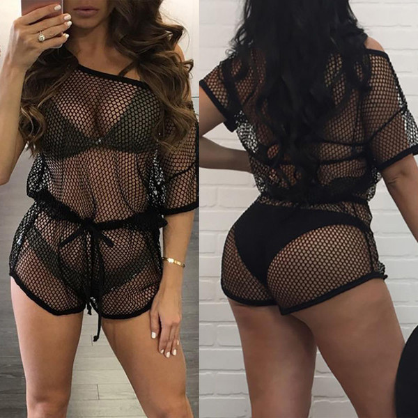 Rejea Summer Mesh Cover-Ups Women Swimwear Bathing Suit One Piece Dress Crochet Bikini Cover Up Beach Dress