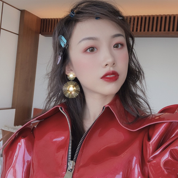 Rejea Exaggerated Long Drop Earrings for Women Big Pearl Round Dangle Earrings Wild Sun Earings Brincos Female Fashion Jewelry|Drop Earrings|