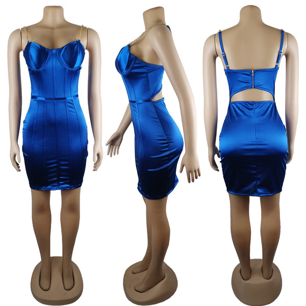 Rejea Satin Chian Staps Sleeveless Mini Dress Party Club Sexy Backless Zipper Dress Bodycon Spring Summer Sundress