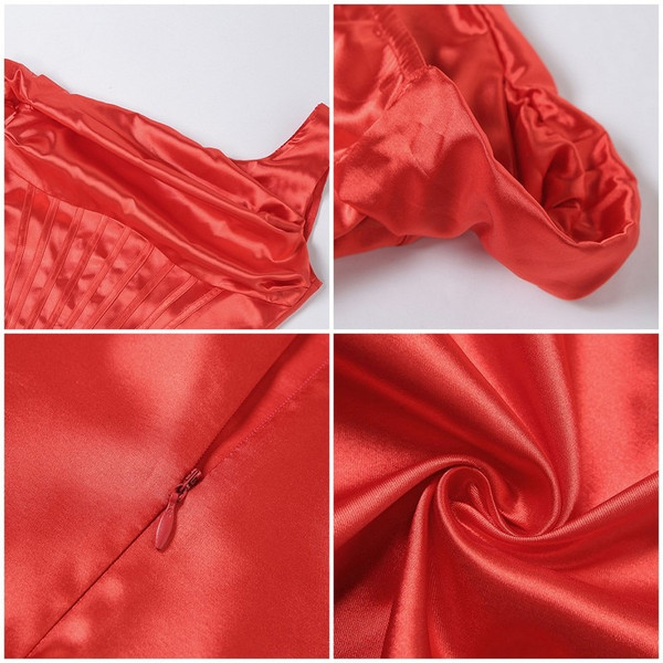 Rejea New Elegant Ruched Bodycon Evening Dress For Women Off Should High Split Party Dresses Summer Sexy Red Vestidos