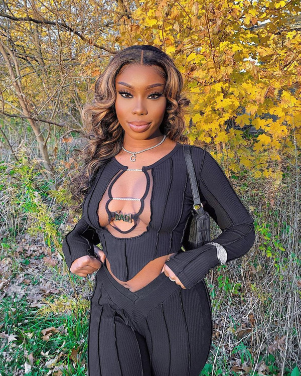 Rejea Sexy tight fitting Striped Crop Top two piece Set high elastic Holow Out mesh Patchwork stitching trousers knit suit