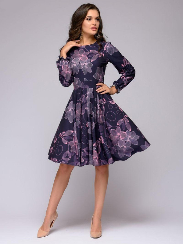 REJEA Fashion Printing A-line Autumn Dress Women Elegant Vintage Ruffles O-Neck Long Sleeve Club Party Mini Dresses Vestidos