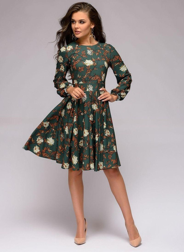 REJEA Fashion Printing A-line Autumn Dress Women Elegant Vintage Ruffles O-Neck Long Sleeve Club Party Mini Dresses Vestidos