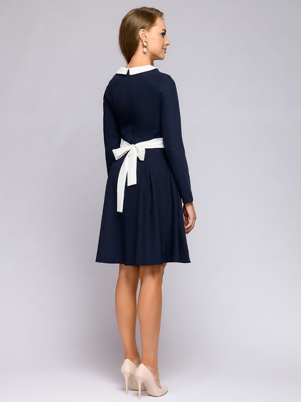 REJEA Ladies Fashion Splicing Sashes Autumn Dress Women Casual Peter pan Collar Long Sleeve A-Line Mini Party Dresses femme