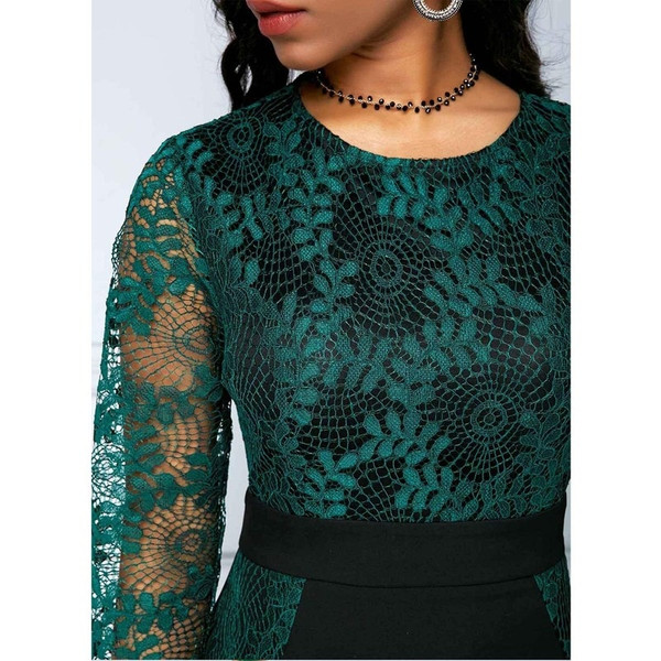 REJEA Autumn Summer Dress Women 2021 Casual Plus Size Slim Office Bodycon Dresses Vintage Elegant Sexy Lace Long Mermaid Party Dress