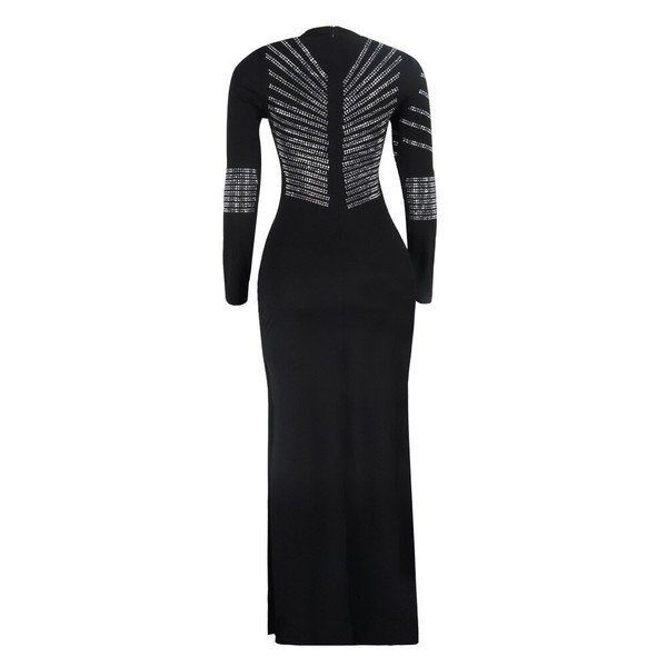 REJEA African Maxi Dresses For Women Black African Long Dress Sequins O-Neck Long Sleeves Daily Dress Evening Dress Party Dress
