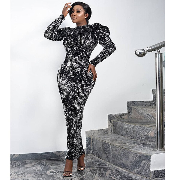 REJEA Spring Sexy Club Luxury Gray Party Women Long Pencil Dresses Tunic High Waist Female Sequin Glitter Evening Maxi Dress