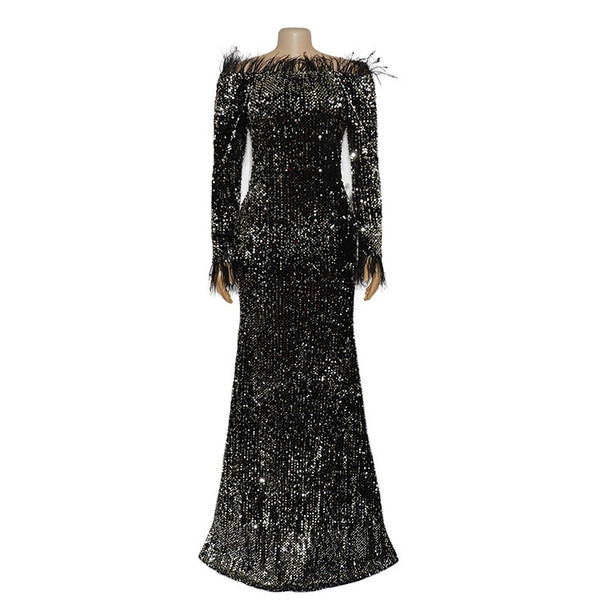 REJEA Sexy Club Luxury Gray Party Women Long Pencil Dresses Tunic High Waist Backless Female Sequin Glitter Evening Maxi Dress