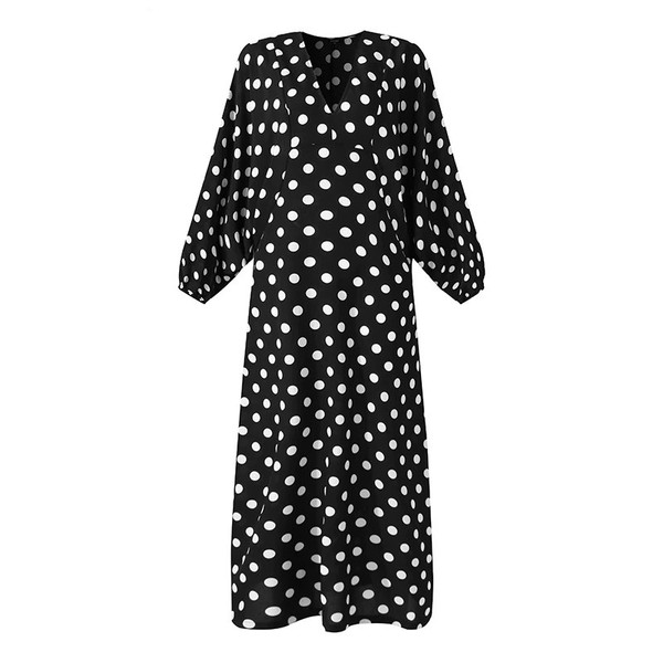 REJEA Vintage Long Maxi Dress Autumn Sexy V Neck Long Sleeve Printed Dresses Femme Loose Sundress Casual Bohemian Vestidos