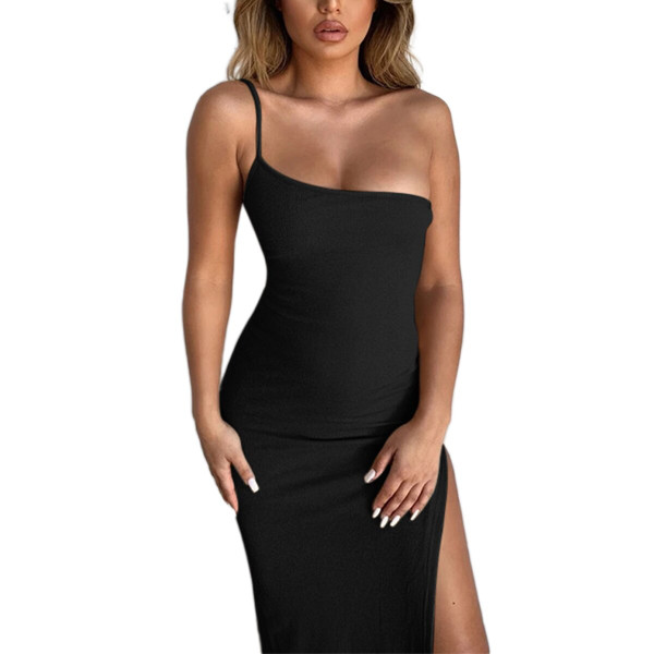 REJEA Sexy Women Single Strap Split Dress Summer Sleeveless Bodycon Party Elegant Dresses Long Maxi Dress Club Wear