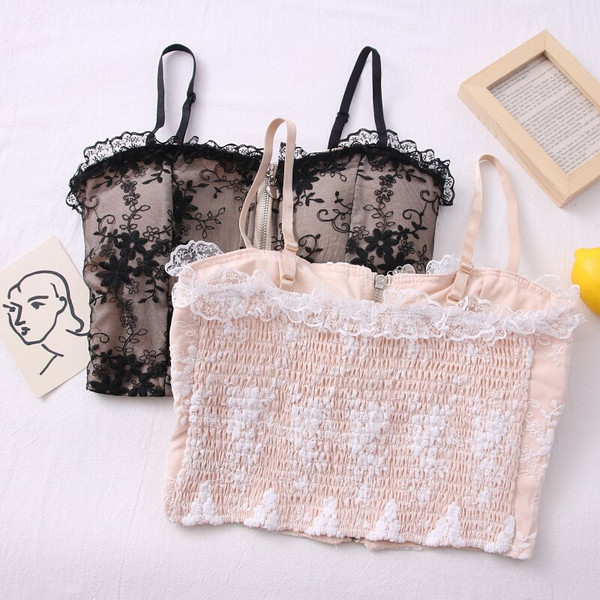 REJEA  Cropped Camisole Lace Crop Tops Women Tank Tops Slim Basic Camisole Feminino Ladies Shirt Vest
