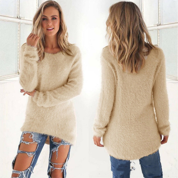 REJEA Warm Knitted Sweaters Solid Color O Neck Pullover Casual Loose Long Sweater Winter Fashion Clothes Pull Femme Hiver