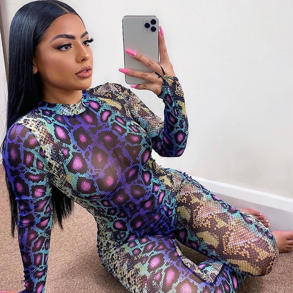 REJEA Sexy Women Jumpsuit Serpentine Print O-neck Long Sleeve Jumpsuit Fall Autumn Backless Bodycon Jumpsuit Club Streetwear